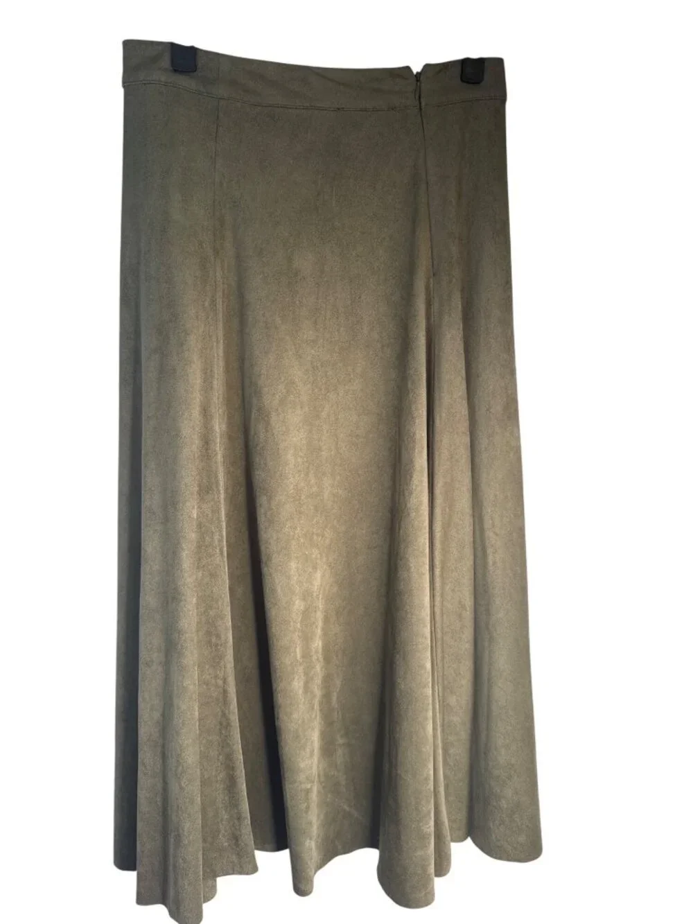 ZARA Olive Green Medium Faux Suede Midi High Waisted Skirt Polyester Blend - Picture 3 of 12